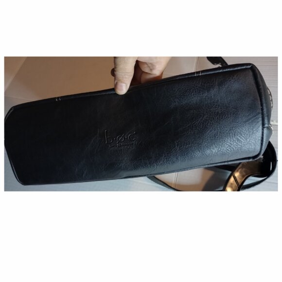 BOC Born Shoulder Purse Bag Flap Zipper Bucket Black Faux Leather - Picture 4 of 13